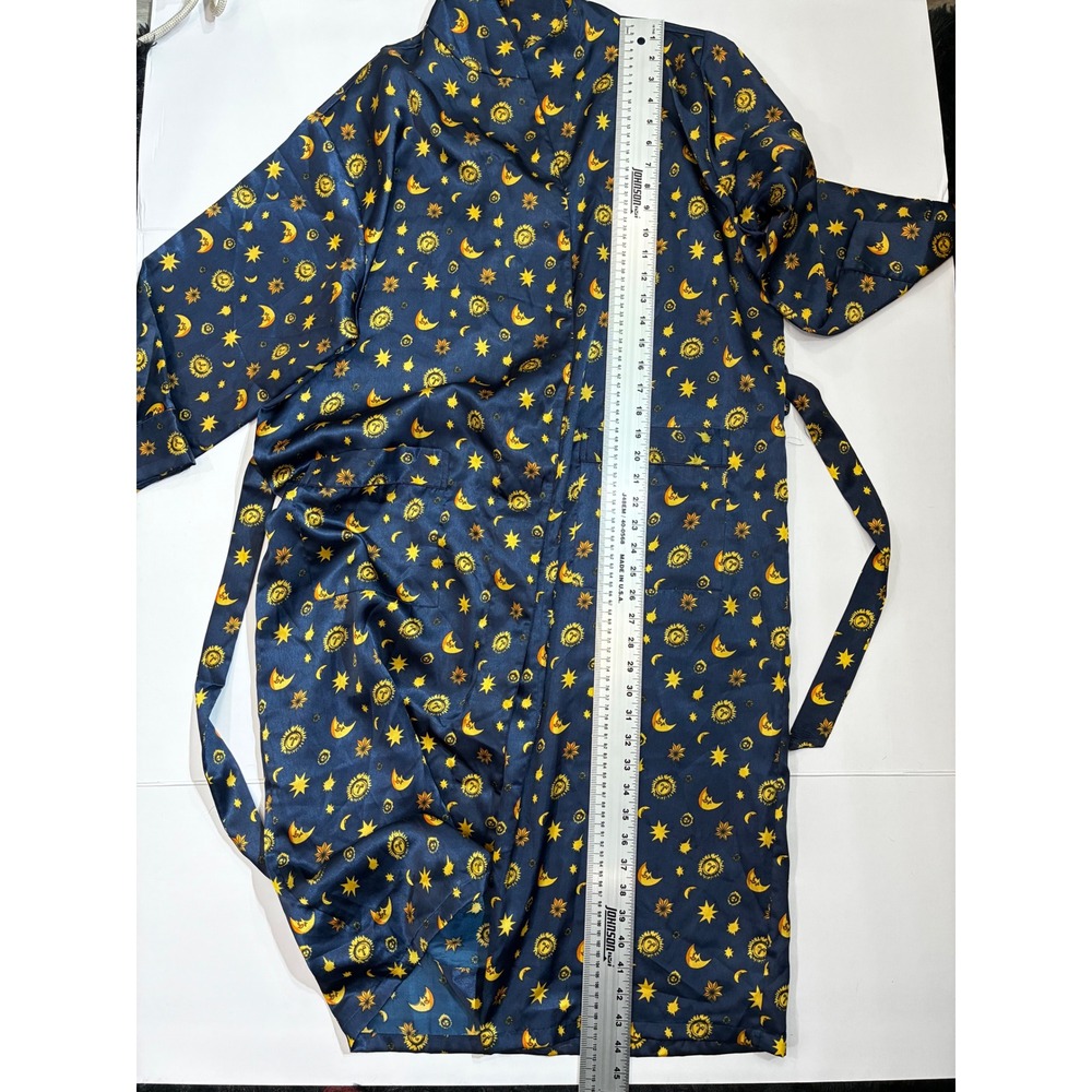 Sold. Liz Claiborne Vintage Celestial Sun Moon Stars Navy Blue Satin Robe Mens - Picture 7 of 7